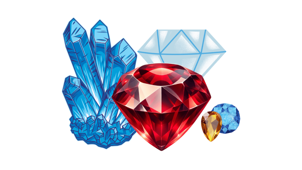 Assorted gemstones including a radiant garnet, representing the core values and passion of Garnet Tourism.