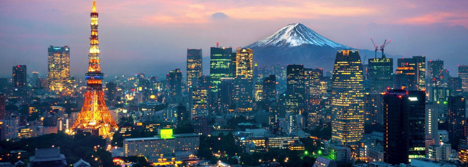 View of Tokyo Tower from Zojoji Temple with Shibuya Crossing and Meiji Shrine tour highlights in Tokyo cityscape