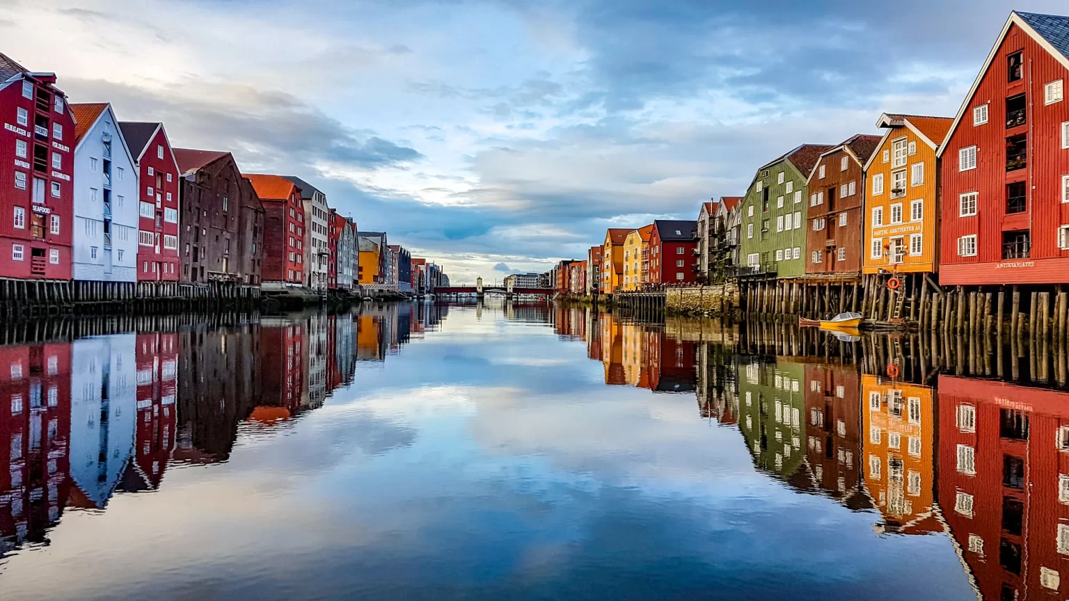 Historic city center and waterfront of Trondheim, Norway on day one of 10-Day Scandinavia Tour from Dubai