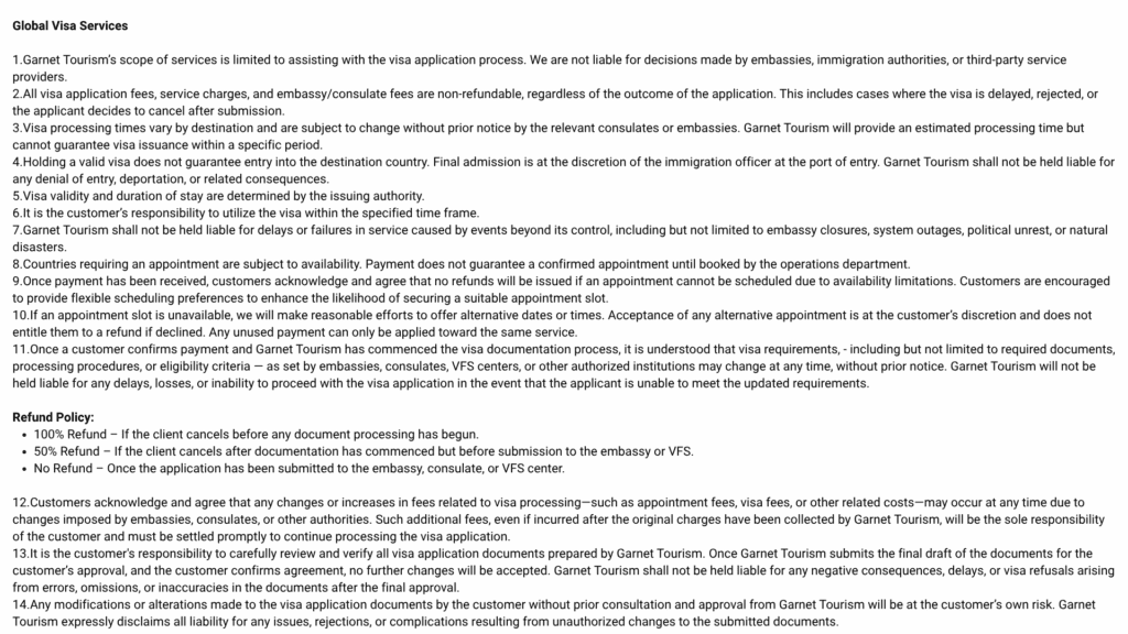 Terms & Conditions - Garnet Tourism