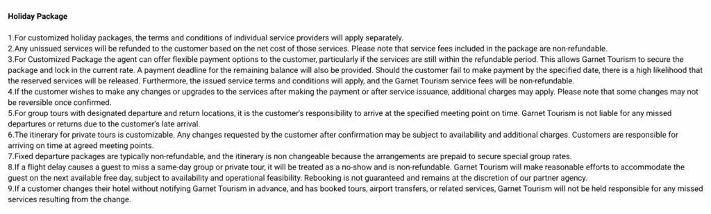 Terms & Conditons - Garnet Tourism