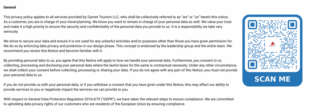 Privacy Policy - Garnet Tourism