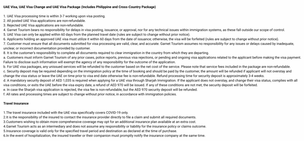 Terms & Condtions- Garnet Tourism