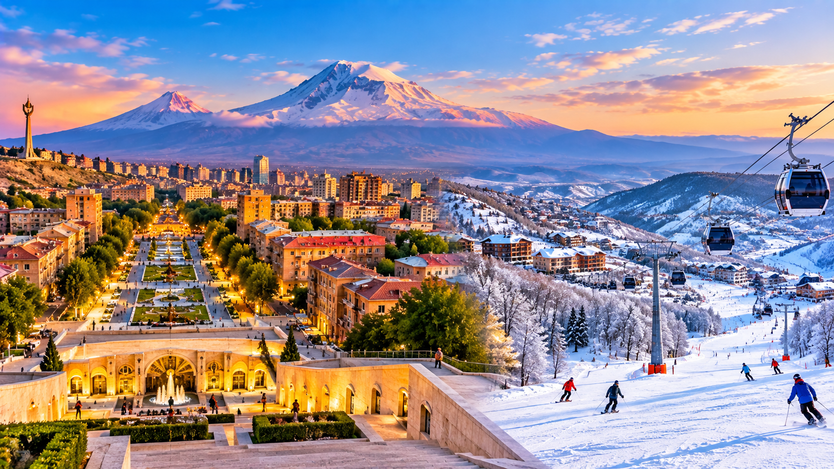 Armenia Yerevan and snowy Tsaghkadzor