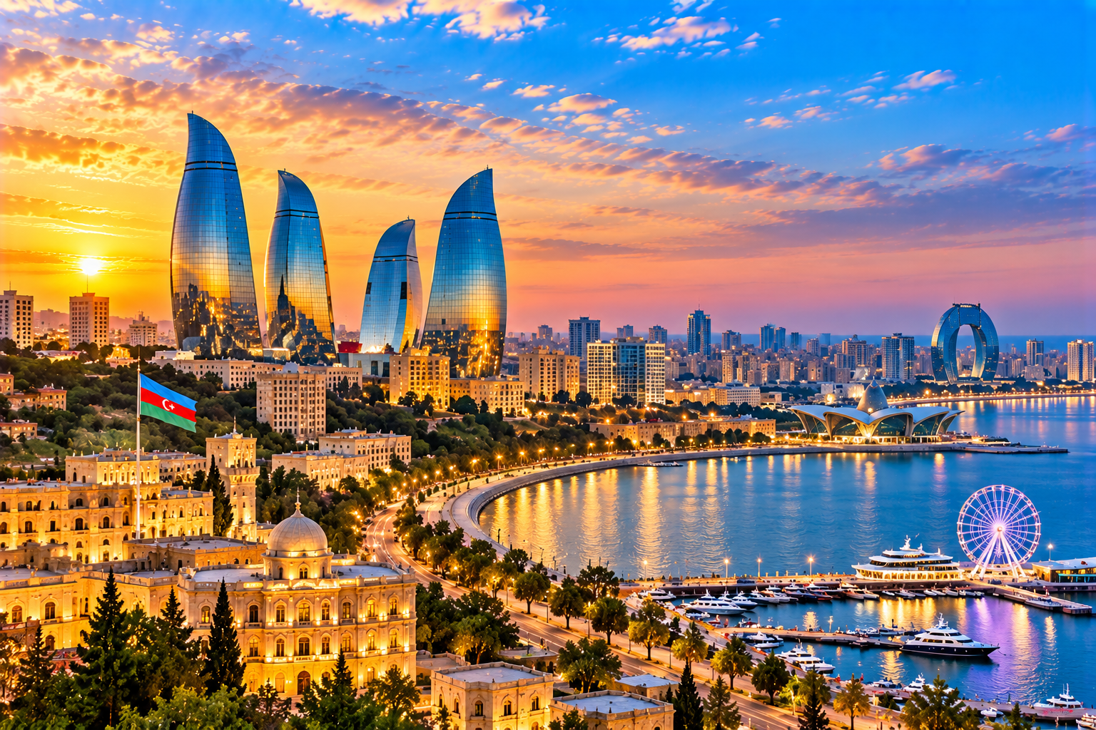 Baku skyline Flame Towers